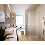 Eloa corner shower cubicle, 1 hinged door and 1 side panel with stabilising rod