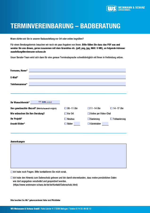 <p>Badausstellung Terminvereinbarung</p> <p> </p>