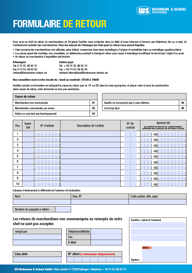 <p>Formulaire de retour</p> <p> </p> <p> </p>