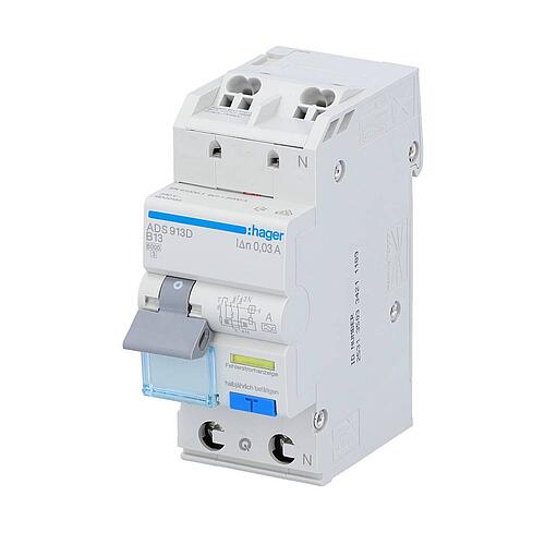 FI/LS-Schutzschalter Hager 1p+N,Typ A,B13A,30mA,6 kA, ADS913D,QuickConnect