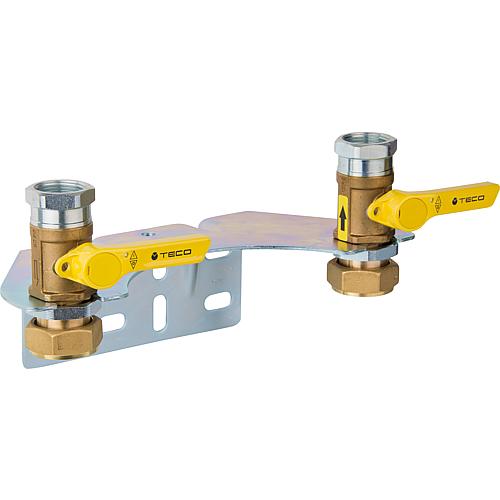 Mounting set for gas twin-pipe meter with screw connection to Gas meter connection