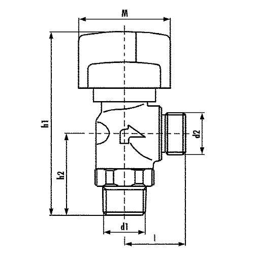 Gas isolation ball valve DN 15 1/2" for hose connection 90° form with TAS