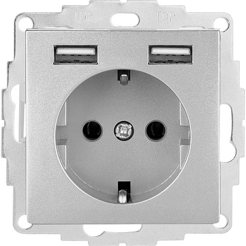 Prise de courant de securite avec USB Merten, systeme M, aluminium, 1 piece