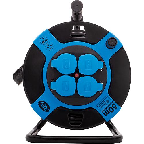 Plastic cable reel 50m, H05VV-F3G, black-blue IP44