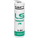Saft Lithium Batterie 3,6V LS14500-2PF AA - Zelle 1/1 pin +/-