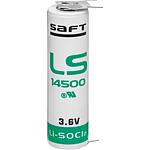 Saft Lithium Batterie 3,6V LS14500-3PF AA - Zelle 2/1 pin ++/-