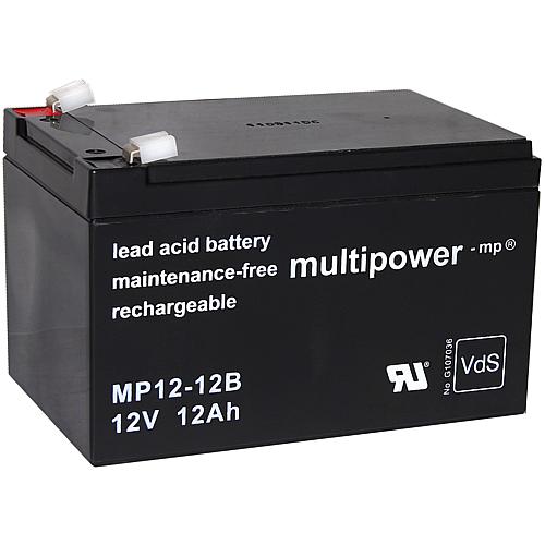 Multipower lead battery MP12-12B, Pb 12V/12Ah plug-in system: Faston 6.3