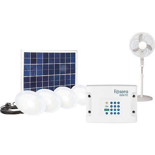 Kit d´éclairage solaire IGNITE Fan, avec 4 lampes et ventilateur sur pied  Standard 1