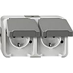 Aquastar earthed double socket Merten, IP44, AP, light grey, right, 1 unit