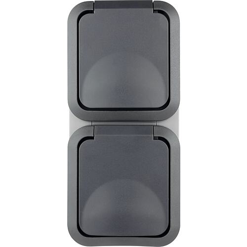 2-gang socket vertical, AquaStorm, surface-mounted, grey Standard 1