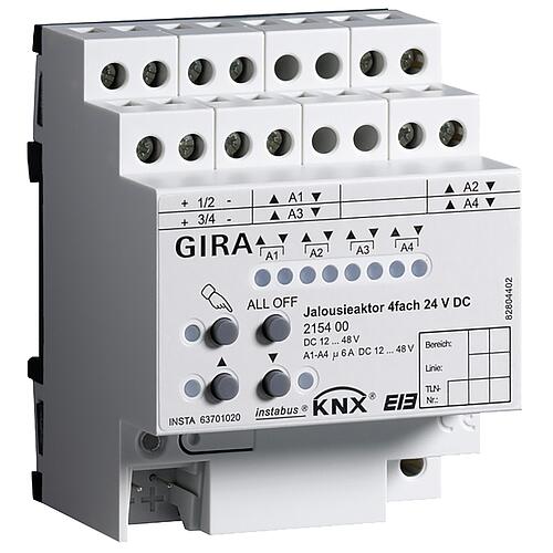 GIRA blind actuator 4-way 24V DC with manual actuation KNX REG Standard 1