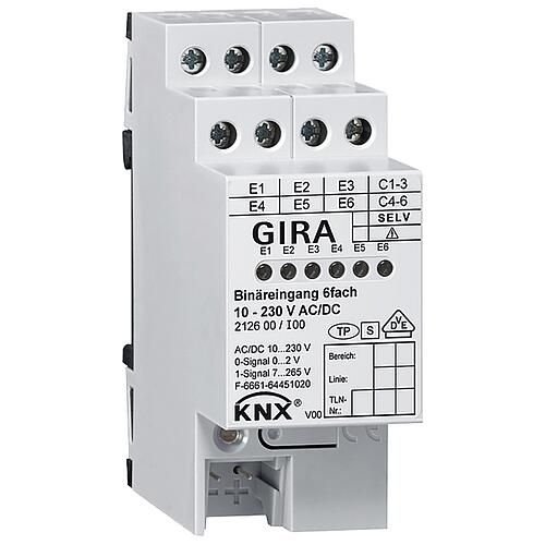 GIRA binary input 6-way 10-230V AC/DC KNX REG Standard 1