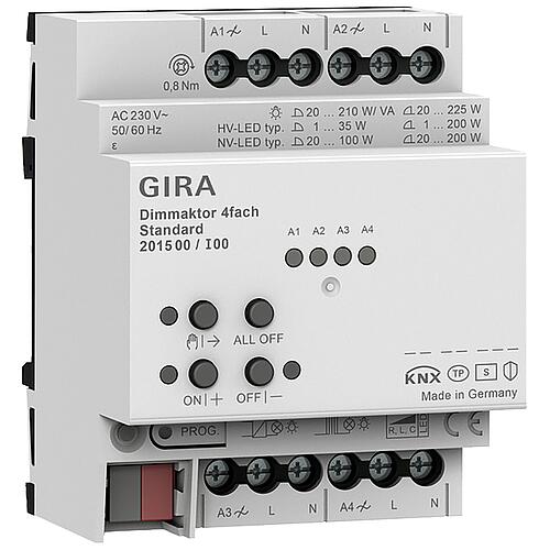 Actionneur variateur GIRA quadruple Standard pour Gira One et KNX REG Standard 1