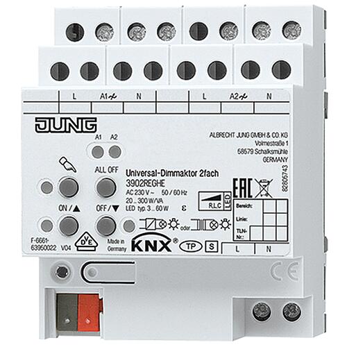 Jung LED universal dimming actuator 2-way, KNX REG 3902REGHE