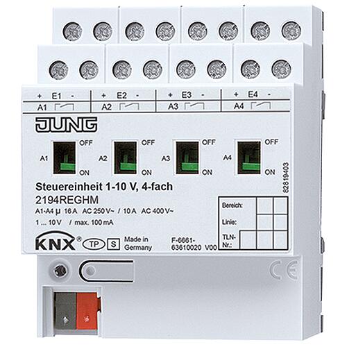 Unité de commande Jung 1-10V qradruple KNX REG 2194REGHM Standard 1