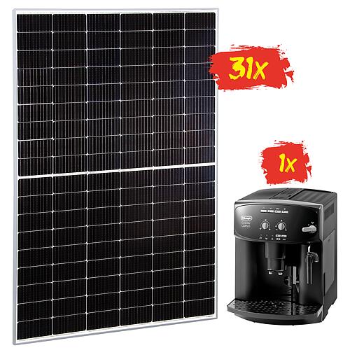 PV Panel action set - silver frame + DeLonghi fully automatic coffee machine
