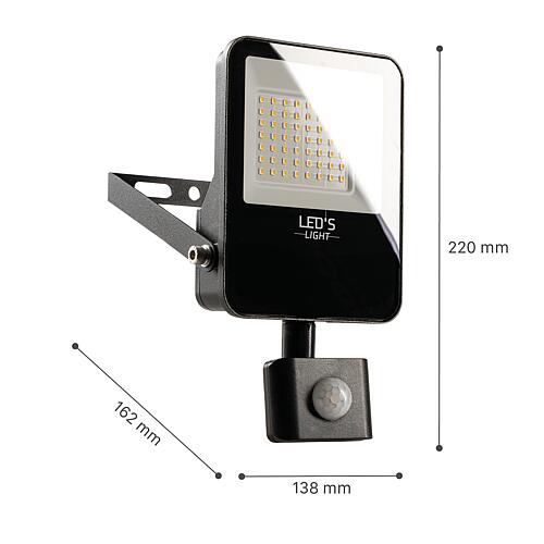 Projecteur à LED Floodlight, IP54 m. Détecteur de mouvement, 30W, 3600lm