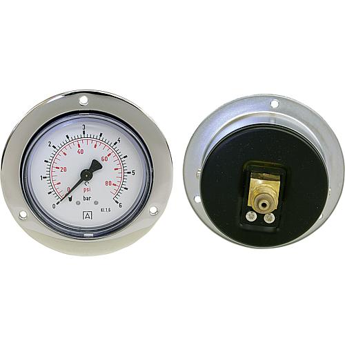 Bourdon tube pressure gauge ø 63 mm, DN 8 (1/4") axial, with installation edge