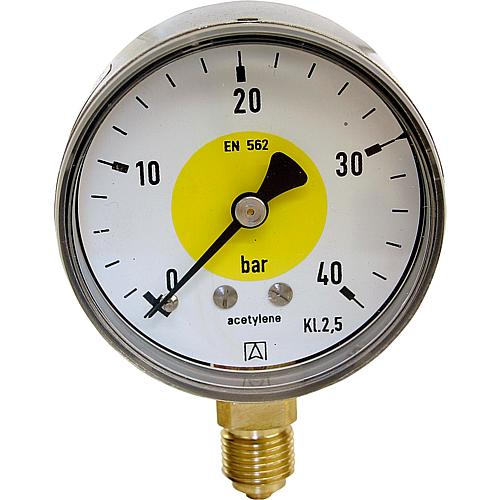 Bourdon tube pressure gauge, welding technology, ø 63 mm, DN 8 (1/4“) radial, inscription “acetylene” Standard 1