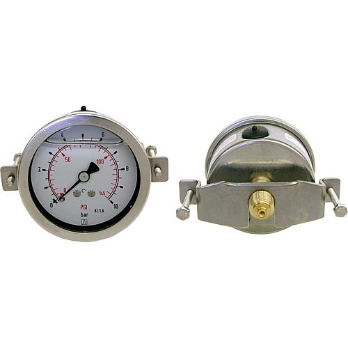 Glycerine Bourdon tube pressure gauge ø 63 mm, DN 8 (1/4") axial, with triangular front ring Standard 1