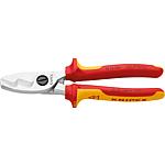 Cable shears with double cutting edge, chrome-plated insulated two-colour multi-components Handles length 200mm VDE