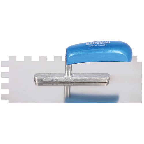 Truelle HAROMAC 15x15 mm denté, inox 280x130x0,7 mm