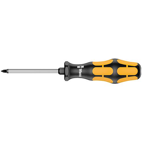 Phillips screwdriver with impact cap, integrated square drive, full-length blade with hexagon, Black Point tip Standard 1
