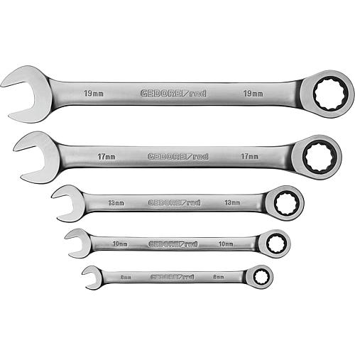 Ring ratchet open-end wrench spanner set, metric, non-reversible