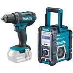 Cordless drill/screwdriver DDF482RFJ, 18 V without Batteries and chargers and cordless construction site radio, 18 V