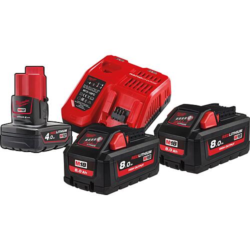 Battery set 12 V, 1 x 4.0 Ah and 18 V, 2 x 8.0 Ah batteries and 1 x charger Standard 1