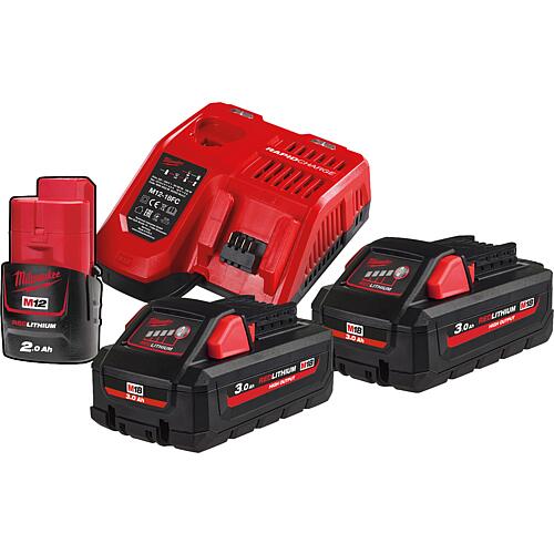 Kit sans fil 12 V, 
1 x 2,0 Ah et 18 x 3,0 Ah batteries et 1 x chargeur Standard 1