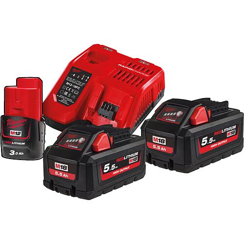Battery set 12 V, 1 x 3.0 Ah and 
18 V, 2 x 5.5 Ah batteries and 1 x charger Standard 1
