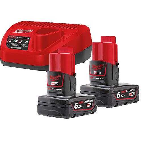 Kit batterie Milwaukee M12NRG-602, 12 V avec 2x 6,0 Ah batteries et chargeur