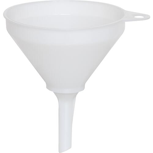 Funnel HD-PE 168 mm with eyelet, overflow rim and sieve, natural colour