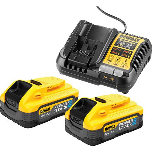 DCB1104H2-QW battery set, 18 V, 2 x 5.0 Ah Li-Ion Powerstack batteries + 1 x charger Standard 1