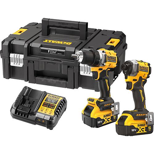 DCK2051P2T-QW cordless set, 2-piece incl. drill/screwdriver, impact screwdriver, 2 x 5.0 Ah and Chargers Standard 1