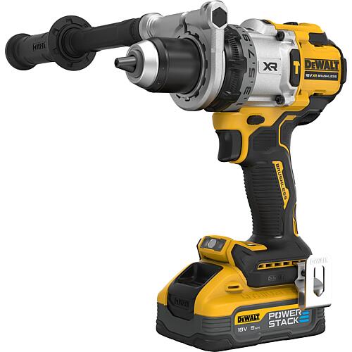 Cordless impact drill (Dewalt DCD1007H2T-QW), 18 V with 2 x 5.0 Ah Powerstack battery and Chargers with transport case Standard 1