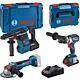 Cordless sets Bosch 18 V, 3-piece
consisting of Cordless drill/screwdrivers, combi hammer, angle grinder, 1 x 4.0 Ah, 1 x 8.0 Ah ProCORE Batteries and chargers Standard 1