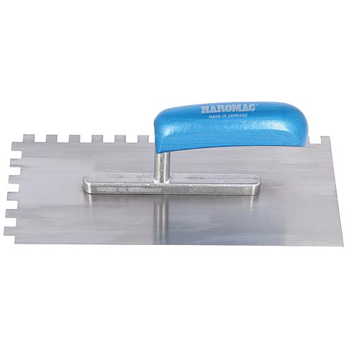 Truelle a lisser HAROAMAC 10x10 dentee 280 mm inoxydable manche bleu