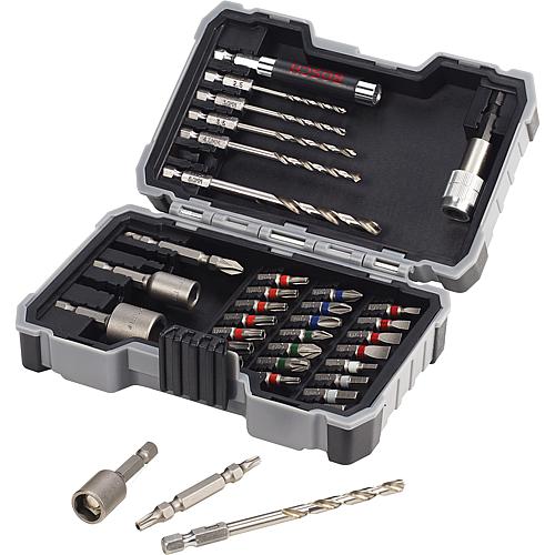 Cordless drill/screwdriver (BOSCH) 12 V GSR 12V-15 with tool bag and Metal drill (BOSCH) and bit set, 35 pieces