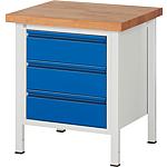 Workbench 8157 BASIC-8 series with 3 drawers and solid beech worktop (H) (mm): 40
