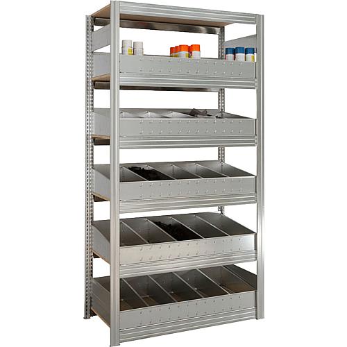 BERT small shelving unit with wooden shelves, shelf load 250 kg, bay load 2000 kg Standard 1