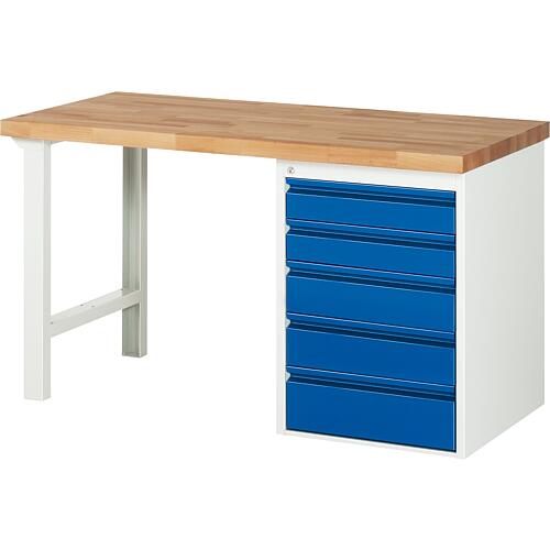 BASIC-7 series workbench with 5 drawers with solid beech worktop, 40 mm Standard 1