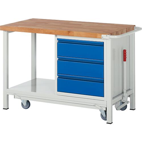 Workbenches 8157 Series BASIC-8 with chassis that can be lowered BASIC-8, with 3 drawers with solid beech worktop, 40 mm Standard 1