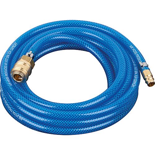 Flexible pneumatique avec raccords (Accouplement et douille a enficher) L=10 m/9x13mm/15 bars, bleu