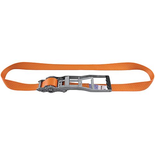 Sangle d'arrimage, une pièce DIN EN12195-2, levier long orange, sangle 50mm, L: 15m