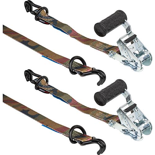 Ratchet lashing strap, two-piece Rebel 750kg,5m Brown