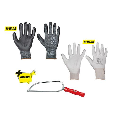 Work gloves packet Montage with FREE metal saw