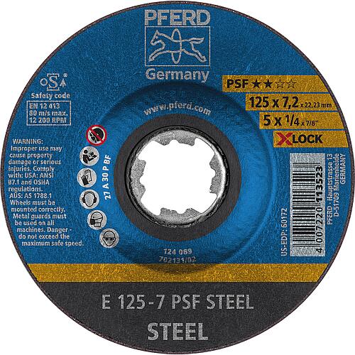 Grinding disc PFERD Ø 125 x 7.2 mm X-Lock, straight for steel