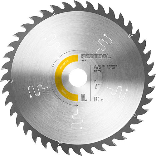 • Circular saw blade for solid wood cross-section, blockboards, plywood, multiplex/layered wood, chipboard raw, MDF medium-density fibreboard and HDF hardboard Standard 1